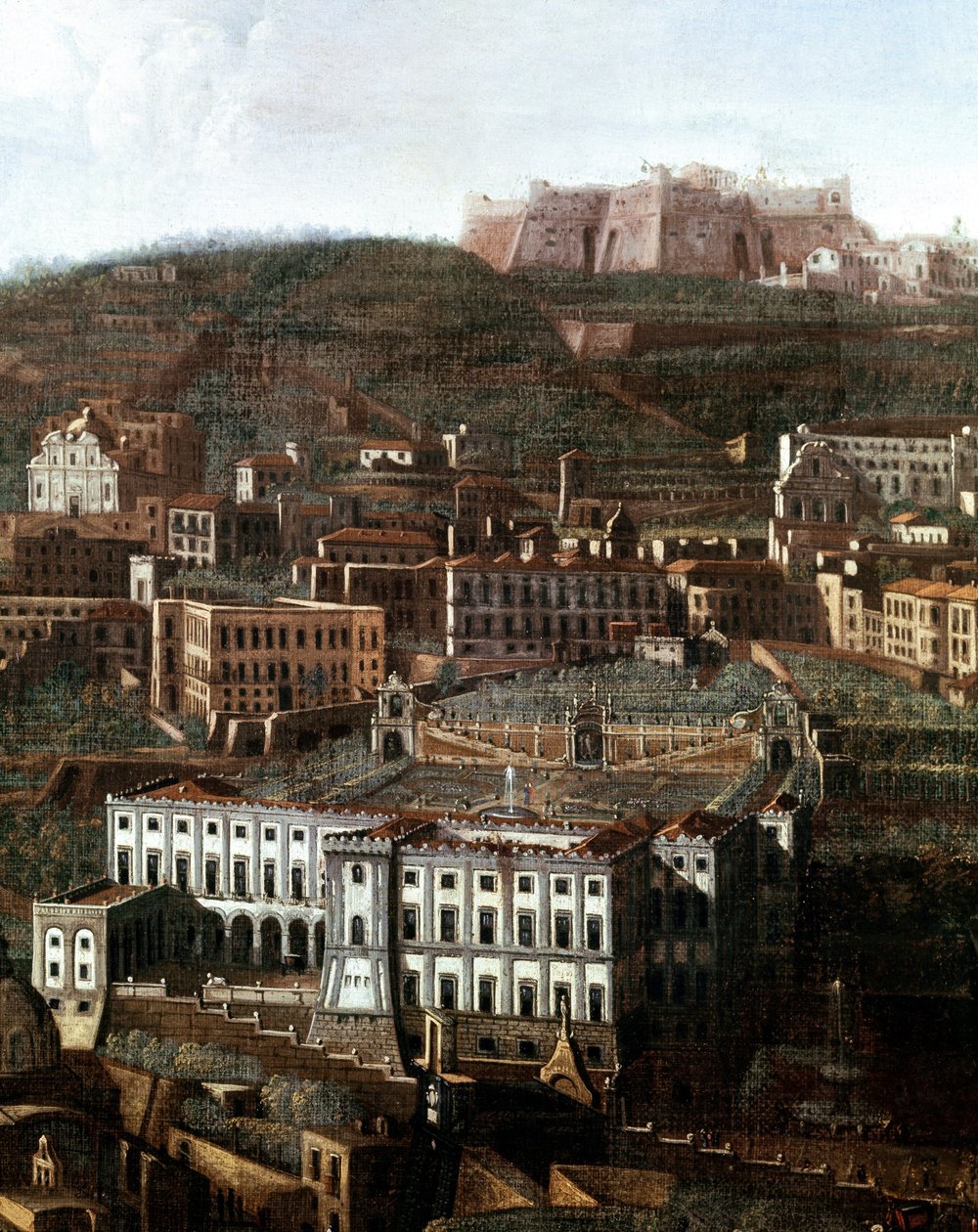 Widok na stary dwór zamieniony na pałac z wiszącymi ogrodami w Neapolu Anonimowe malarstwo - XVIII wiek - Neapol, Museo Nazionale di San Martino autorstwa Italian School