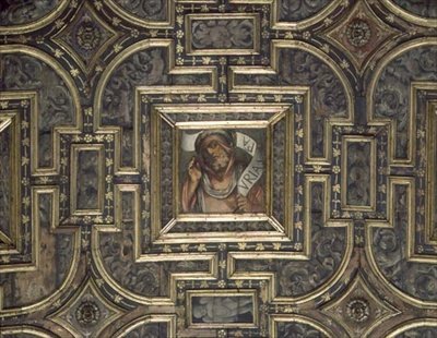 Widok sufitu panelowego z malowanymi panelami autorstwa Pier Marii Pennacchi (1464-1514/15) (drewno) autorstwa Italian School
