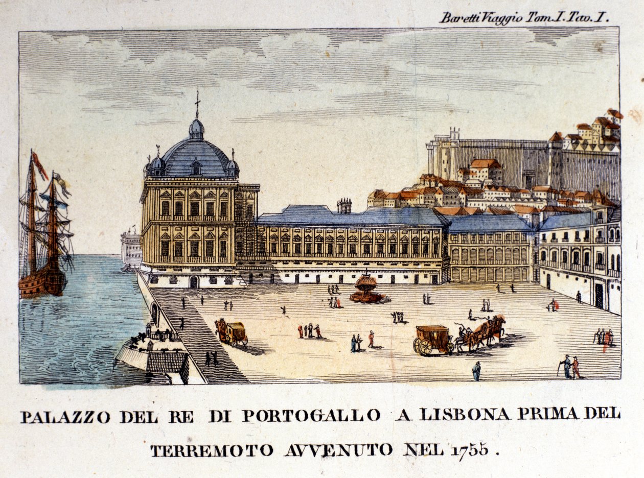 Widok na pałac królewski w Lizbonie przed trzęsieniem ziemi w 1755 roku. autorstwa Italian School