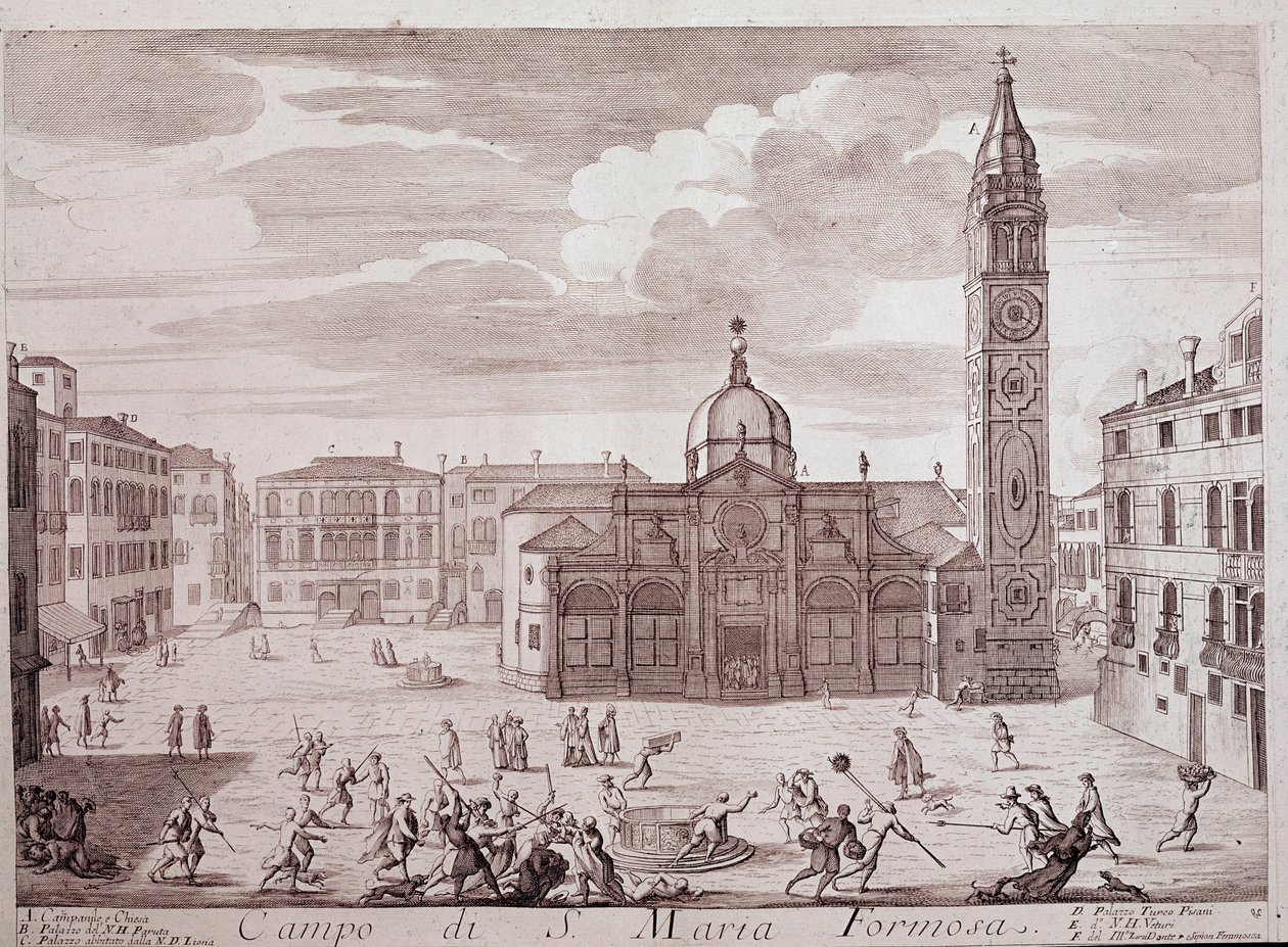 Widok na plac kościoła Santa Maria Formosa a Wenecja Rycina z „Teatru di Venezia” XVIII-wieczna Wenecja, Museo Correr autorstwa Italian School