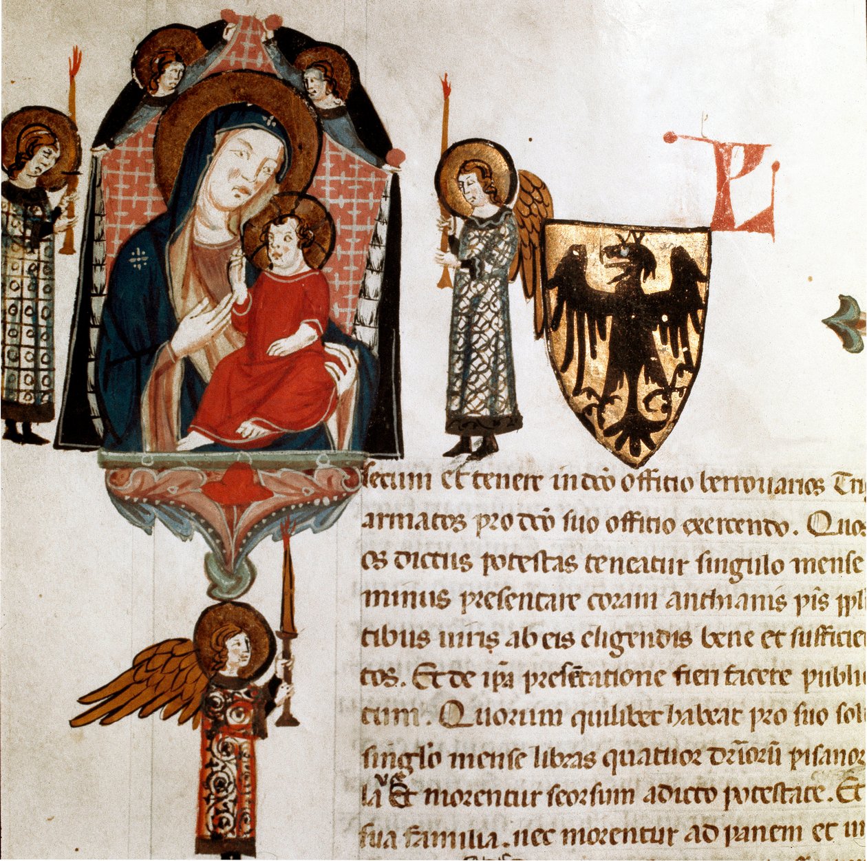 Szczegółowo Dziewica i Dziecko. Miniatura zaczerpnięta z „”Breve Populi et Compagniarum Pisani Communis”” (Statuty Miasta Pizy) 1300-1308 Piza Archiwum Posągów autorstwa Italian School