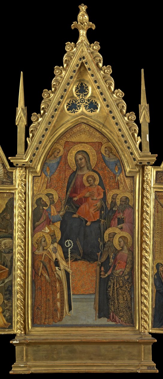 Dziewica z Dzieciątkiem na tronie z ośmioma świętymi (panel środkowy), ok. 1330-70 (tempera na panelu) autorstwa Italian School