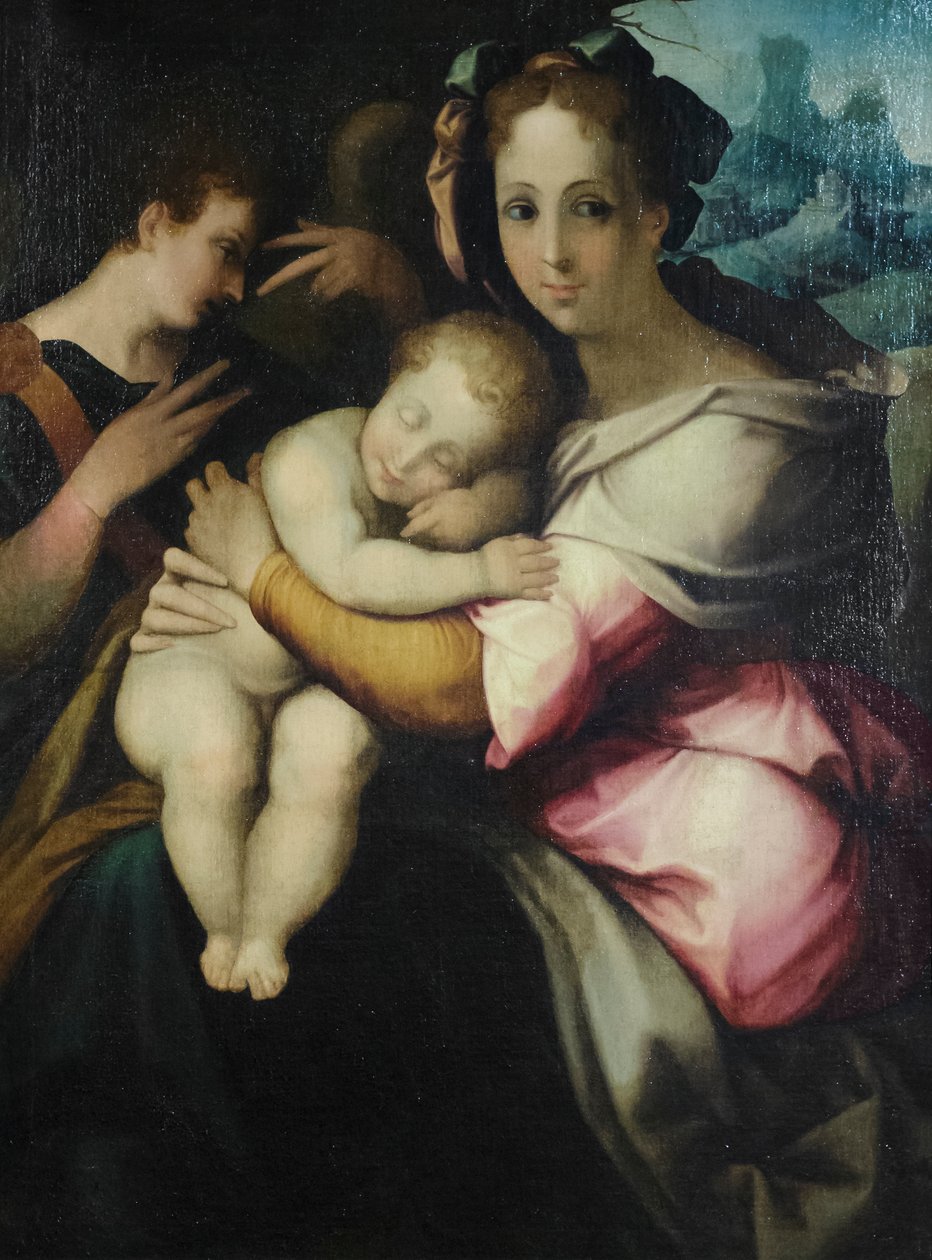 Dziewica z Dzieciątkiem, nieznany artysta z Toskanii, połowa XVI wieku (olej na płótnie) autorstwa Italian School