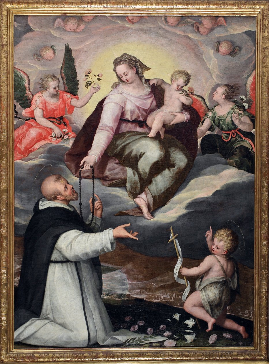 Matka Boża wręcza różaniec obrazowi św. Dominika Anonimowi ok. 1650 r. Mediolan, bazylika Santa Maria delle Grazie autorstwa Italian School