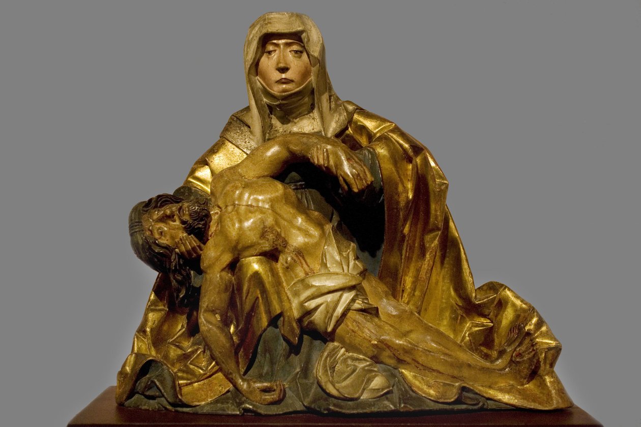 Dziewica miłosierdzia dla Chrystusa zmarła około 1510-1520, region Południowego Tyrolu, rzeźba predelle z drewna malowanego i dore, zachowana w Musee Bonnat de Bayonne. Fotografia Selvy, 2008. autorstwa Italian School