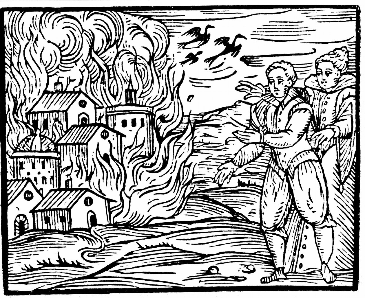 Czarownice niszczące dom przez pożar, Szwabia w 1533, ilustracja z Compendium Maleficarum autorstwa Francesco Marii Guazzo, 1608 autorstwa Italian School