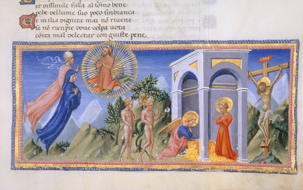 Yates Thompson 36, f.141 Tajemnica Odkupienia, z „Divina Commedia”, c.1444-50 (welum) autorstwa Italian School