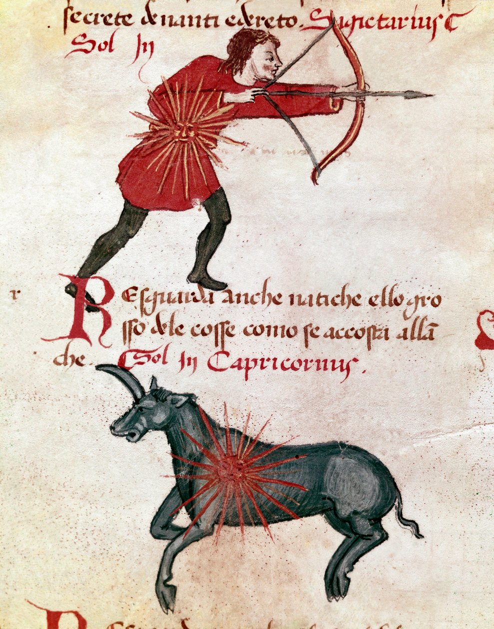 Znaki zodiaku: Strzelec i Koziorożec. (miniaturowy autorstwa Italian School