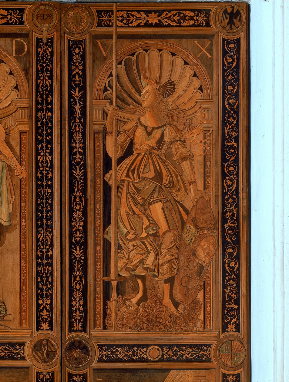 Fragment jednych z drzwi w Sala degli Angelo, Palazzo Ducale, Urbino (drewno) autorstwa Italian School Italian School