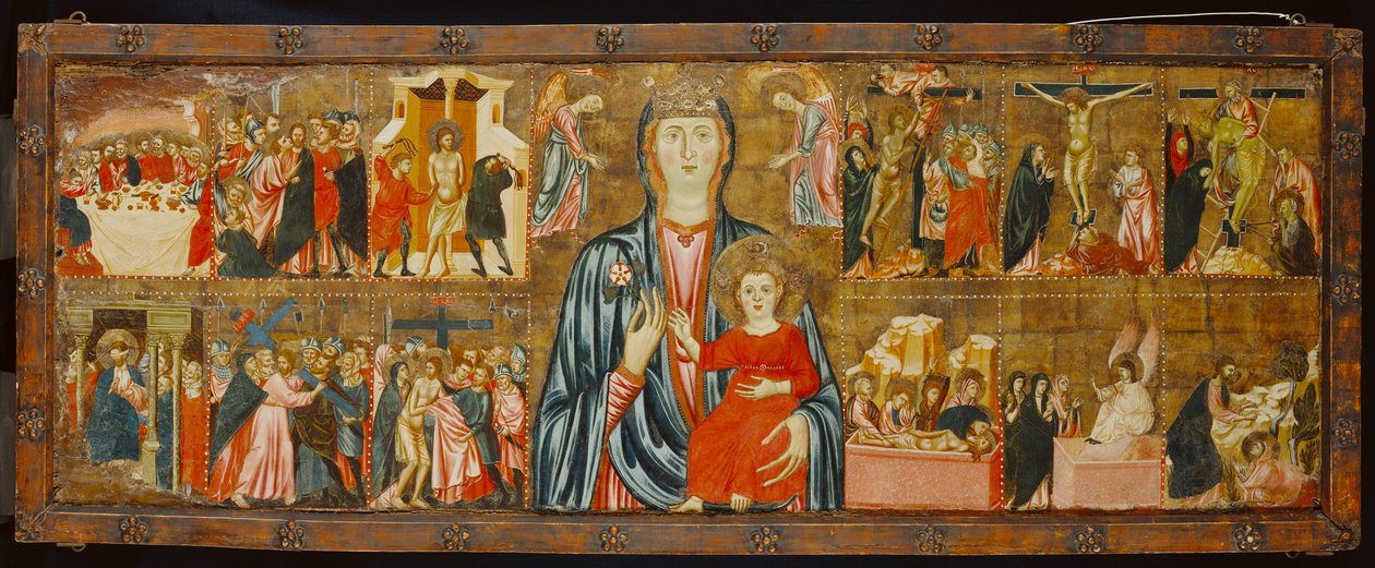Madonna z Dzieciątkiem i dwoma aniołami z dwunastoma scenami męki, ok. 1310 (tempera na desce) autorstwa Italian School Italian School