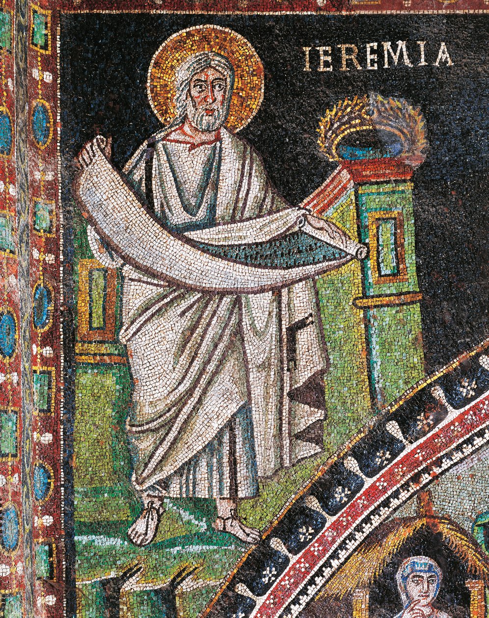 Prorok Jeremiasz, mozaika, lewa od lunety, północna ściana prezbiterium, Bazylika San Vitale (Lista Światowego Dziedzictwa UNESCO autorstwa Italian School