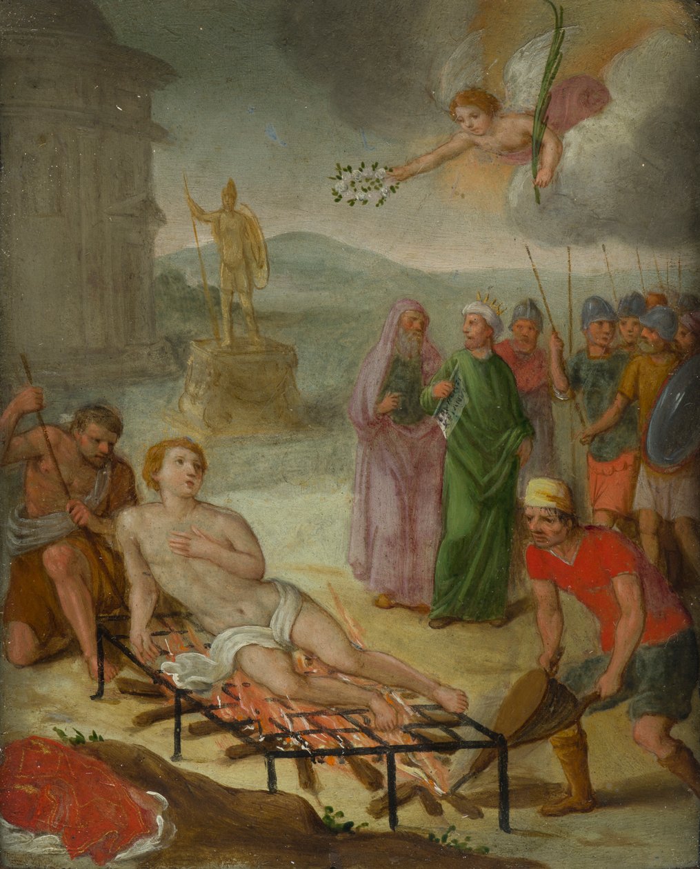 Męczeństwo św. Wawrzyńca, ok. 1600-99 (olej na miedzi) autorstwa Italo Flemish School
