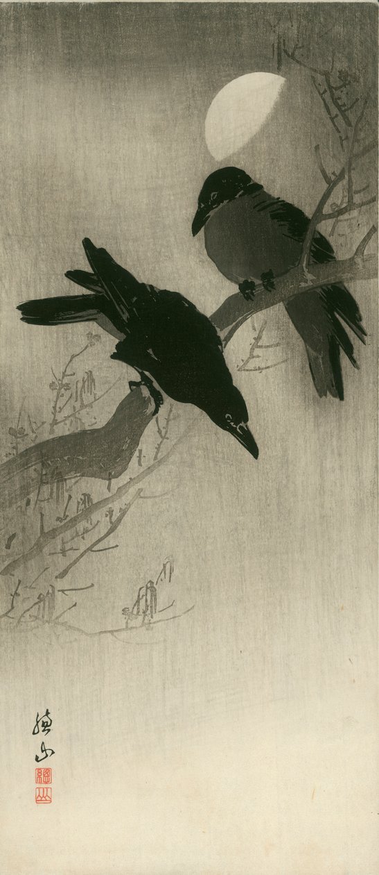 Dwa kruki, ok. 1920 (drzeworyt) autorstwa Ito Sozan