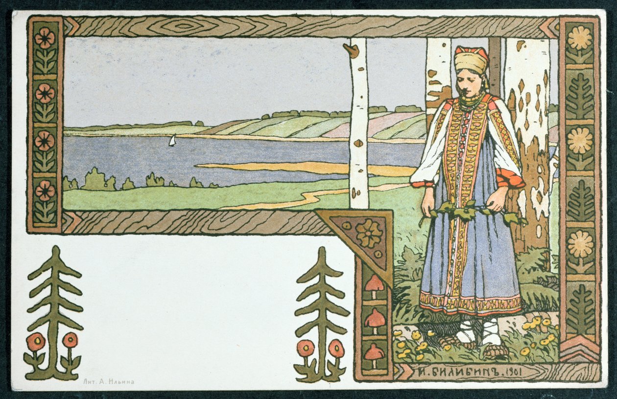 Młoda dziewczyna i drzewo brzozy, 1901 autorstwa Ivan Yakovlevich Bilibin