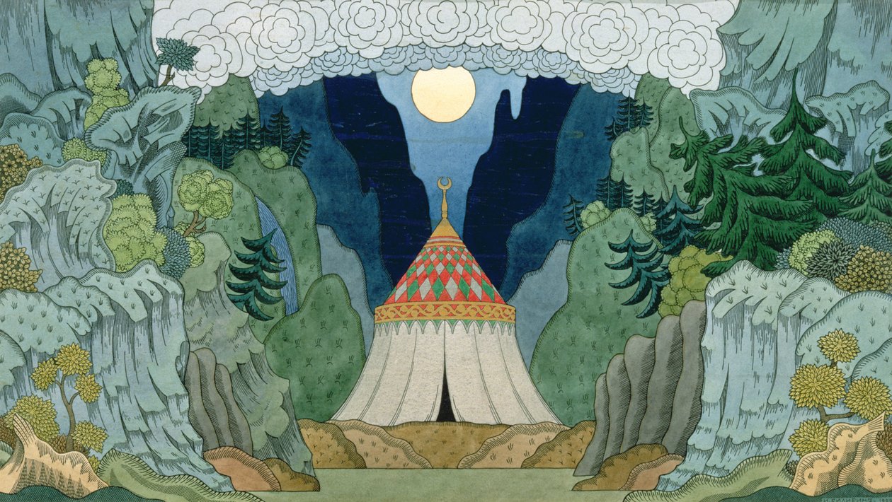 Szkic do opery „Złoty Kogucik” Nikołaja Rimskiego-Korsakowa (1844-1908), 1909 autorstwa Ivan Yakovlevich Bilibin