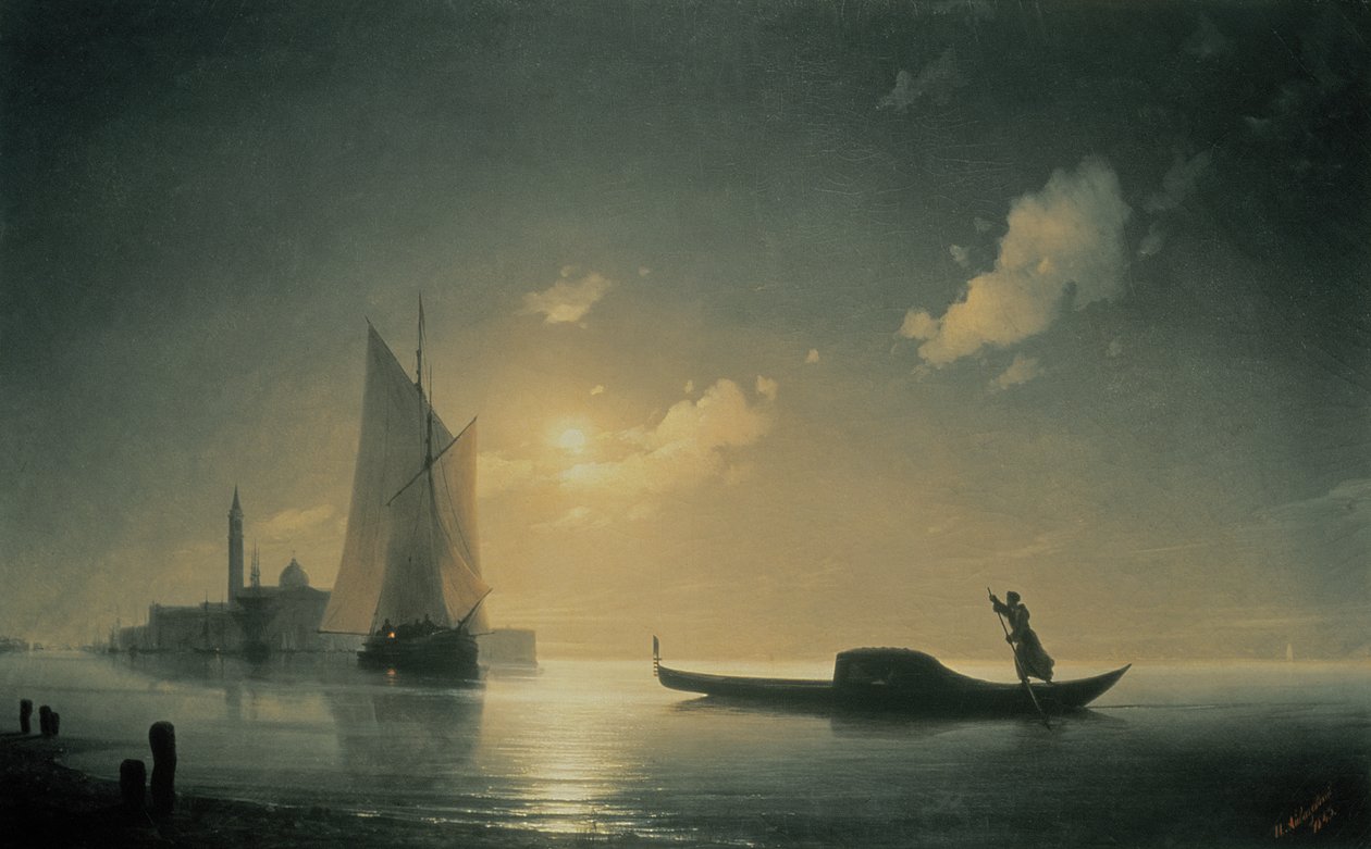 Gondolier na morzu nocą, 1843 autorstwa Ivan Konstantinovich Aivazovsky