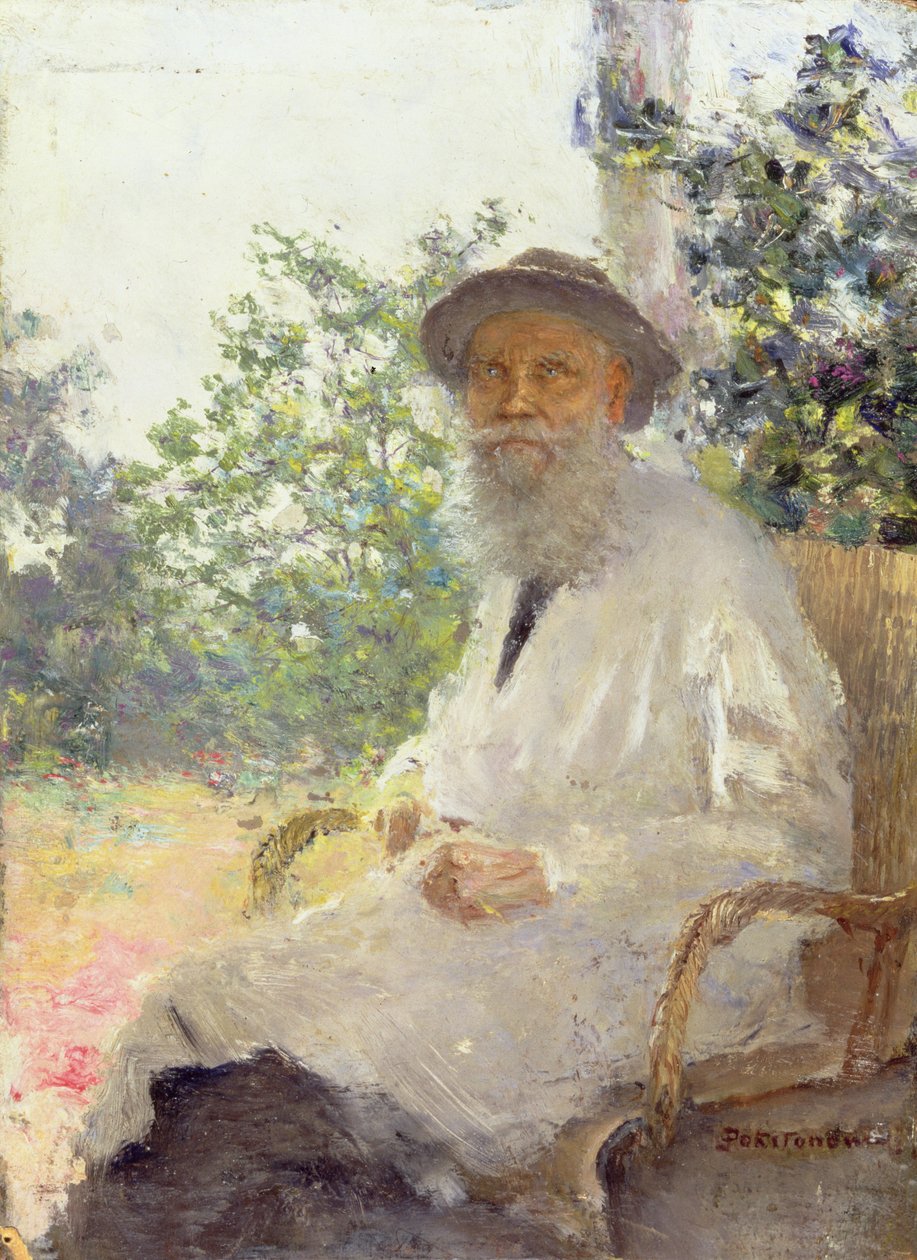 Portret Lwa Nikołajewicza Tołstoja (1828-1910) na tarasie, 1905 autorstwa Ivan Pokitonov