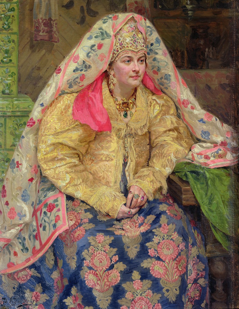 Kobieta w staroruskiej sukience, 1916 autorstwa Ivan Semyonovich Kulikov