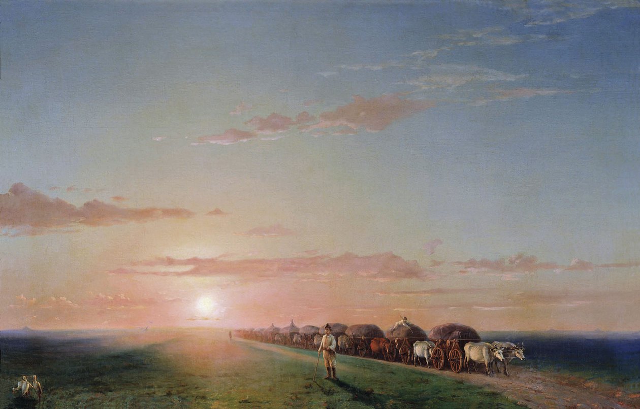 Pociąg z wagonami na pustyni autorstwa Ivan Aivazovsky