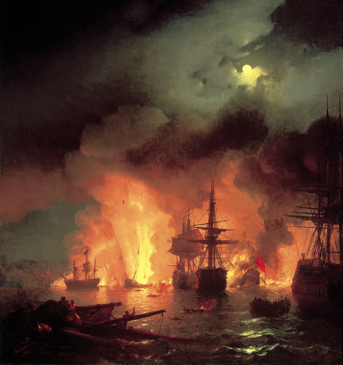 Bitwa o Çesme nocą autorstwa Ivan Aivazovsky