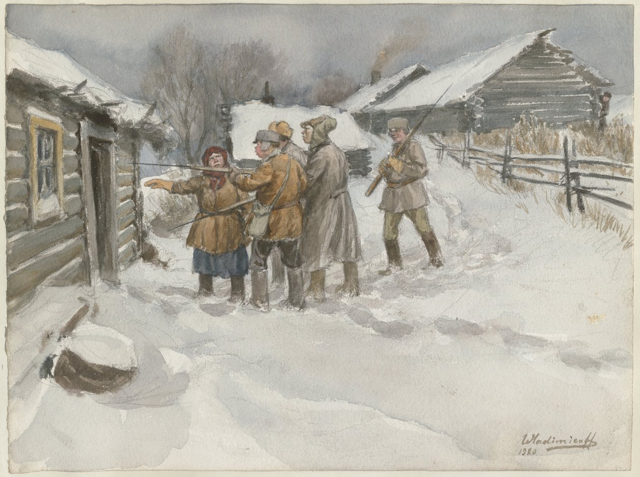 Przed przeszukaniem i zajęciem z serii akwareli rewolucja rosyjska, 1920 autorstwa Ivan Alexeyevich Vladimirov