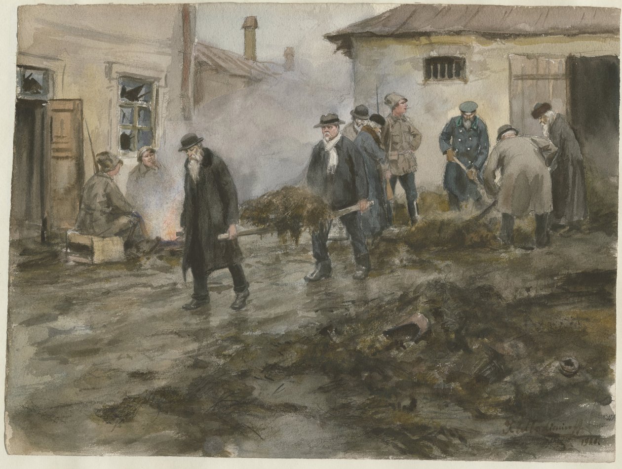 Burżuazja sprzątająca stajnie z serii akwareli rewolucja rosyjska, 1920 autorstwa Ivan Alexeyevich Vladimirov
