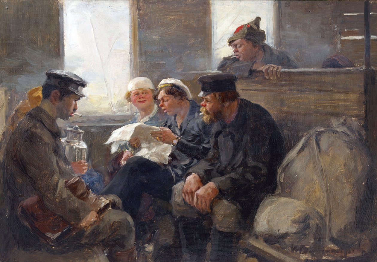 Grupa bolszewików w pociągu Władimira Iwana Aleksiejewicza (1869-1947). Olej na drewnie autorstwa Ivan Alexeyevich Vladimirov