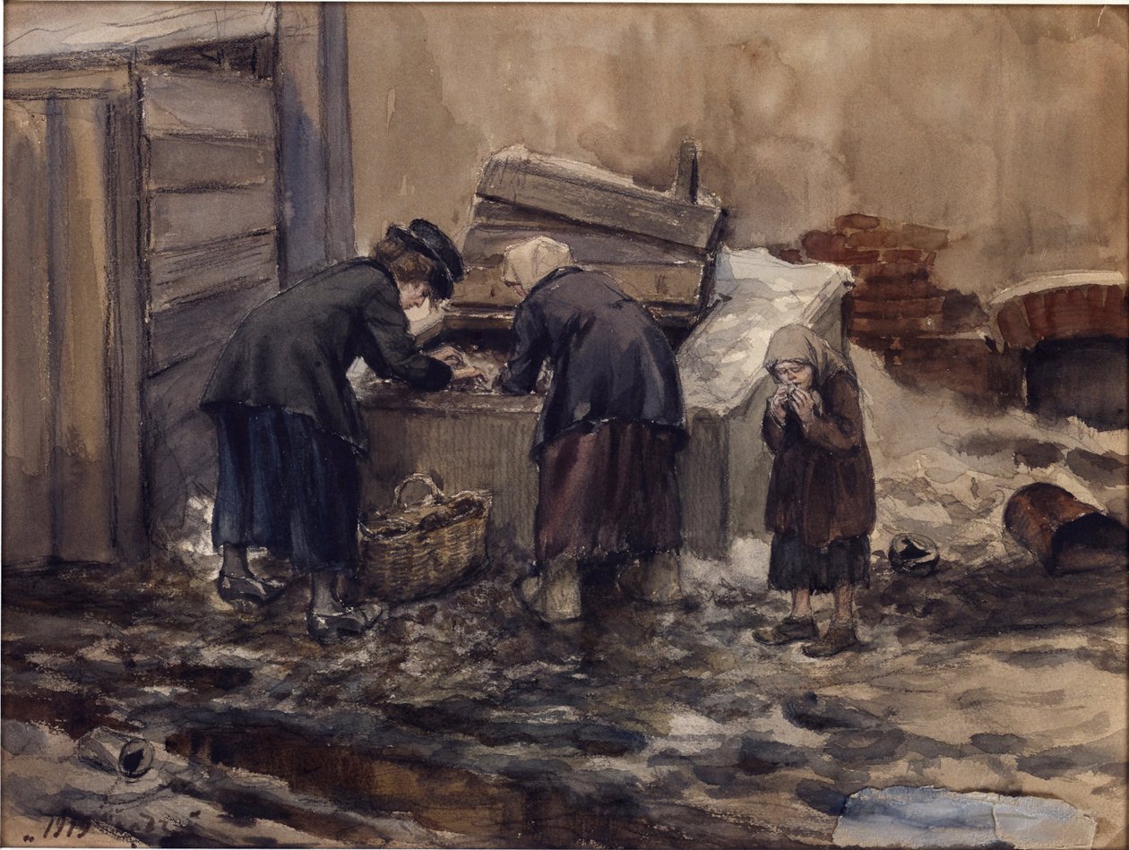 Lata głodu w Piotrogrodzie przez Władimira Iwana Aleksiejewicza (1869-1947). Akwarela, gwasz na papierze autorstwa Ivan Alexeyevich Vladimirov