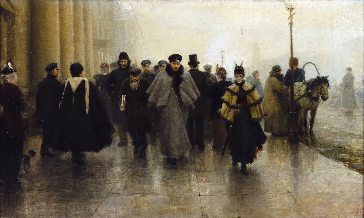 La Perspektywa Nevski - Newski Prospekt - Iwan Aleksiejewicz Władimirow (1869-1947). Olej na płótnie, początek lat 90. XIX wieku. Wymiar : 41x68 cm Kolekcja prywatna autorstwa Ivan Alexeyevich Vladimirov