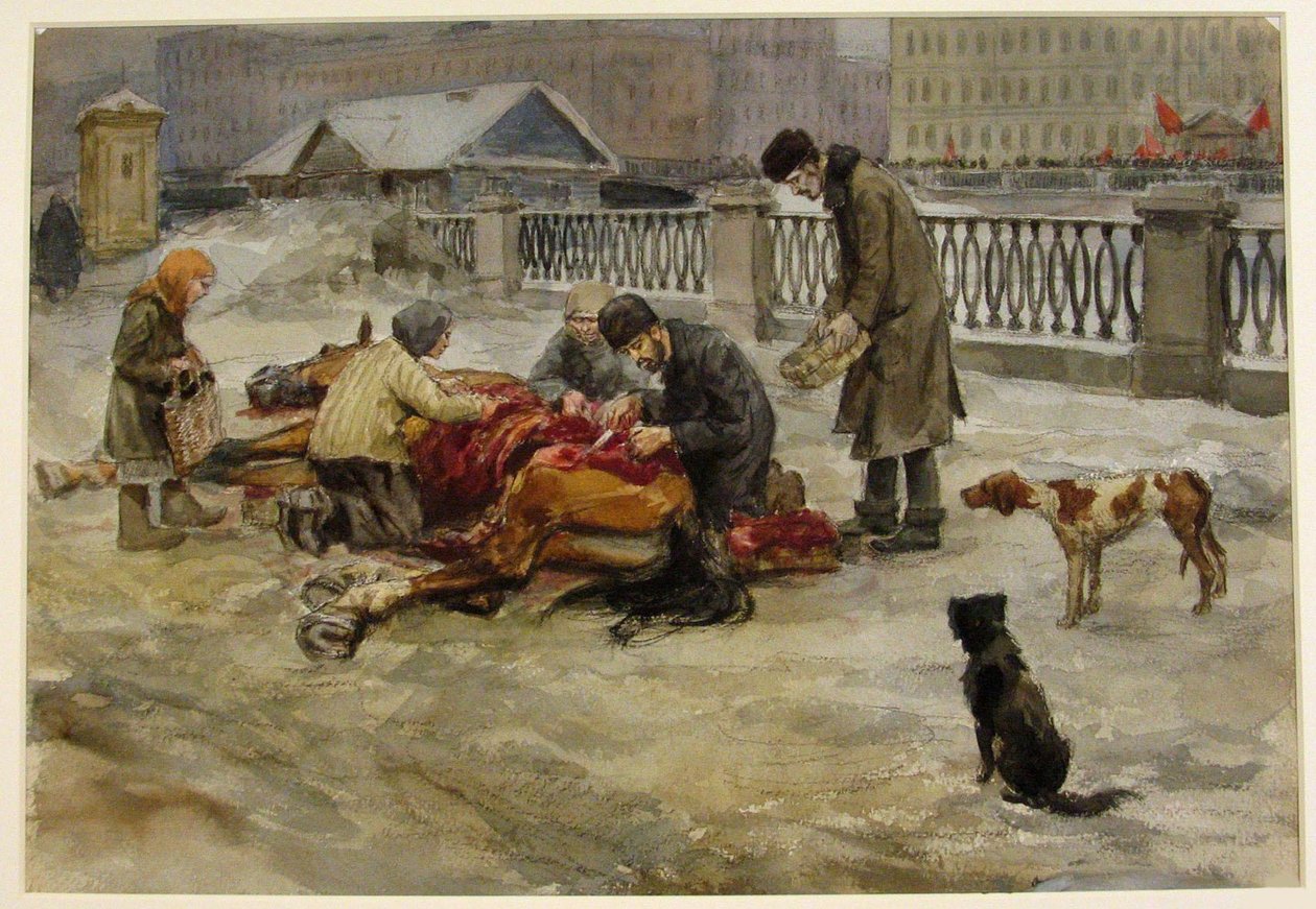 Piotrogród w 1918 roku z serii akwareli Rewolucja rosyjska, 1918 autorstwa Ivan Alexeyevich Vladimirov