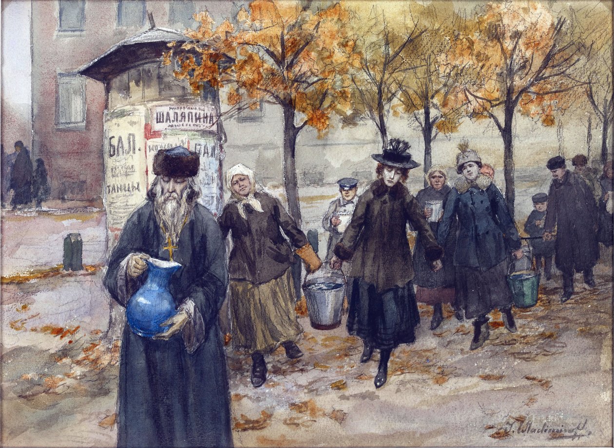 Piotrogród bez wody Władimira Iwana Aleksiejewicza (1869-1947). Akwarela, gwasz na papierze autorstwa Ivan Alexeyevich Vladimirov