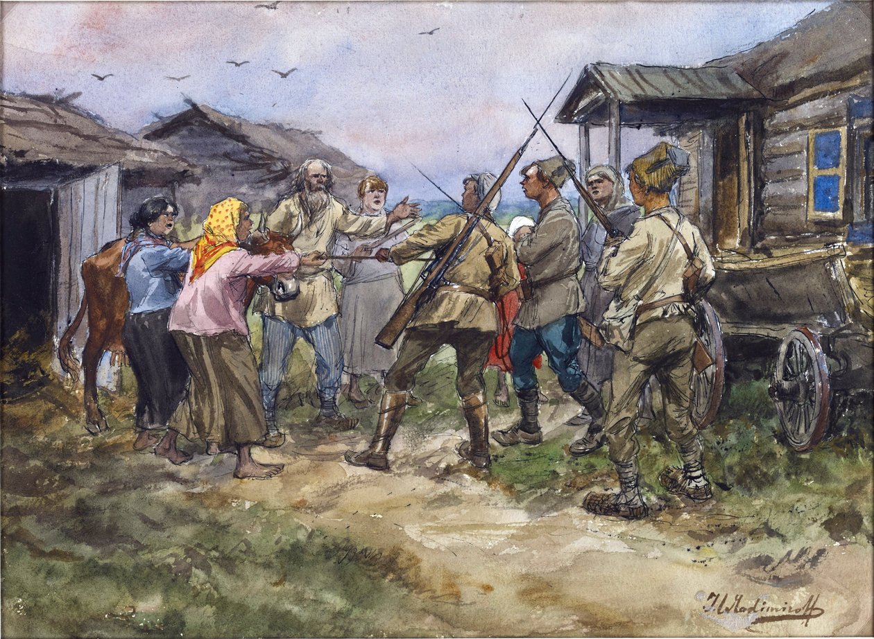 Rekwizycja bydła dla Armii Czerwonej we wsi niedaleko Ługania autorstwa Ivan Alexeyevich Vladimirov