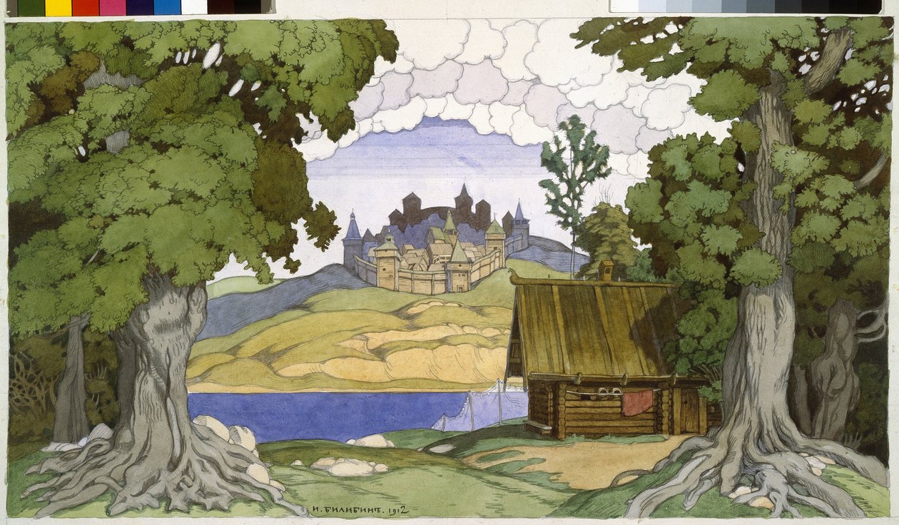 Wystrój do opery „Grób Askolda” Aleksieja Wiertowskiego (1799-1862). Praca Ivana Yakovlevicha Bilibin (Bilibin) (1876-1942), akwarela na papierze autorstwa Ivan Yakovlevich Bilibin