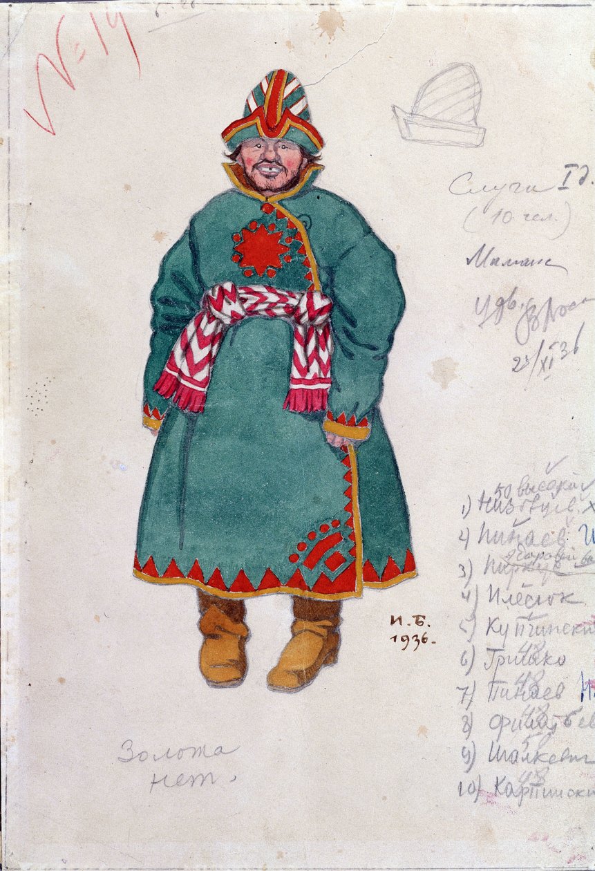 Rysunek kostiumu do opery „Opowieści cara Saltana” Mikołaja (Nikolai) Rimskiego Korsakowa (Rimsky-Korsakov) (1844-1908) (Projekt kostiumu do opery The Tale of Car Saltan N. Rimsky-Korsakov (Rimsky) Korsakow, rysunek Iwana Jakuba Bilibin .a autorstwa Ivan Yakovlevich Bilibin