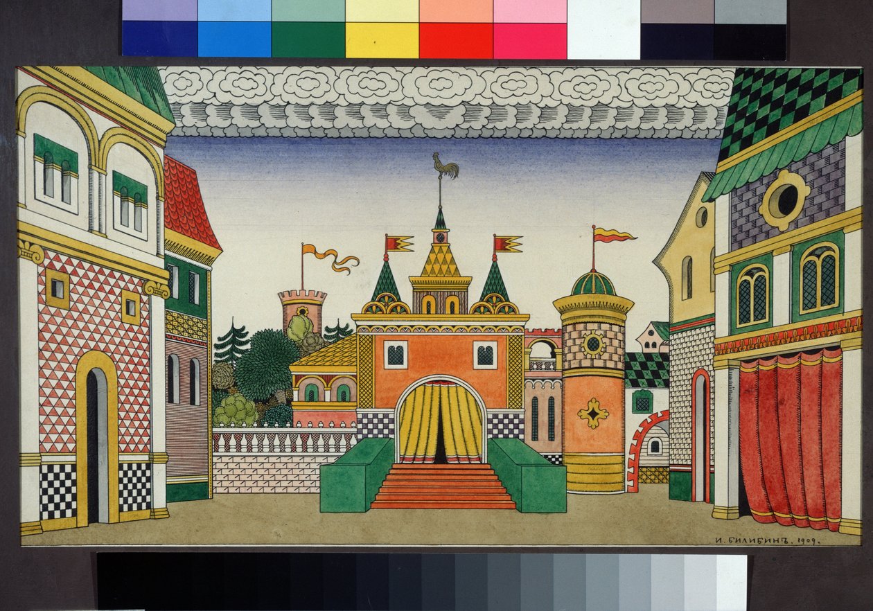 Rysunek przygotowawczy do scenografii opery Złoty Kogucik Mikołaja (Nikołaja) Rimskiego Korsakowa (Rimskiego-Korsakowa) (1844-1908) Obraz Iwana Jakuba Bilibina (Bilibi) autorstwa Ivan Yakovlevich Bilibin