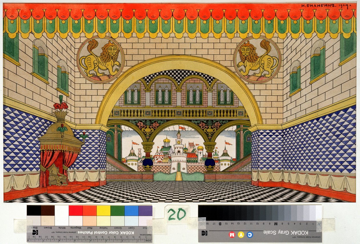 Rysunek przygotowawczy do scenografii opery Złoty Kogucik Mikołaja (Nikołaja) Rimskiego Korsakowa (Rimskiego-Korsakowa) (1844-1908) Obraz Iwana Jakuba Bilibina (Bilibi) autorstwa Ivan Yakovlevich Bilibin