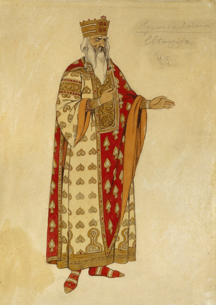 Projekt kostiumów do opery „Rusłan i Ludmiła” Michaiła Igora Glinki (1804-1857). Obraz Iwana Jakuba Bilibina (Bilibin) (1876-1942) autorstwa Ivan Yakovlevich Bilibin