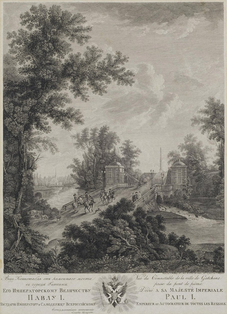 Widok na plac Connetable z Kamiennego Mostu w Gatchinie, 1800 autorstwa Ivan Dmitryevich Telegin
