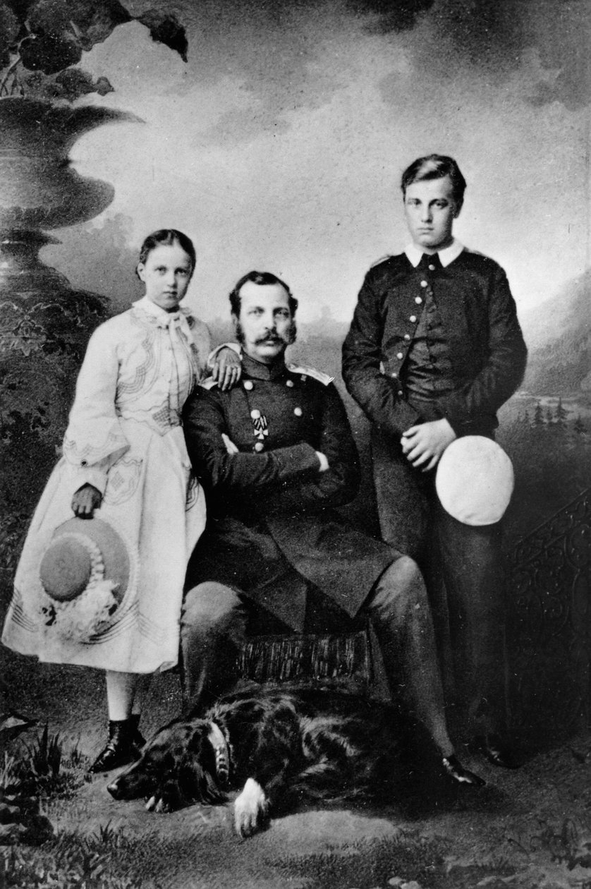 Car Rosji Aleksander II z córką Marią i synem Aleksiejem, 1863 autorstwa Ivan Fyodorovich Alexandrovsky