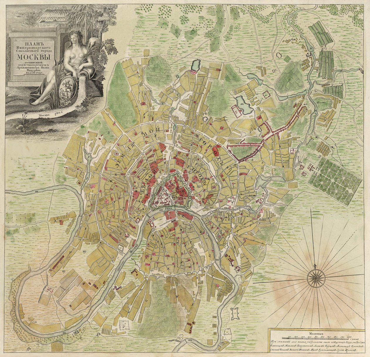 Mapa Moskwy, 1739 autorstwa Ivan Fyodorovich Michurin