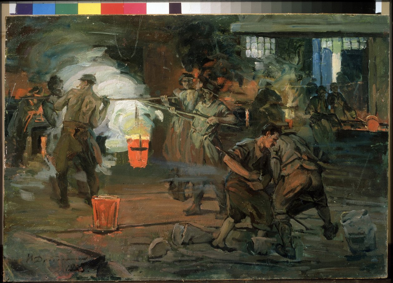 „Robotnicy w warsztacie odlewniczym” Obraz Iwana Georgiewicza Drozdowa (1880-1939) 1923 Państwowe Muzeum Rosyjskie Sankt Petersburg autorstwa Ivan Georgievich Drozdov