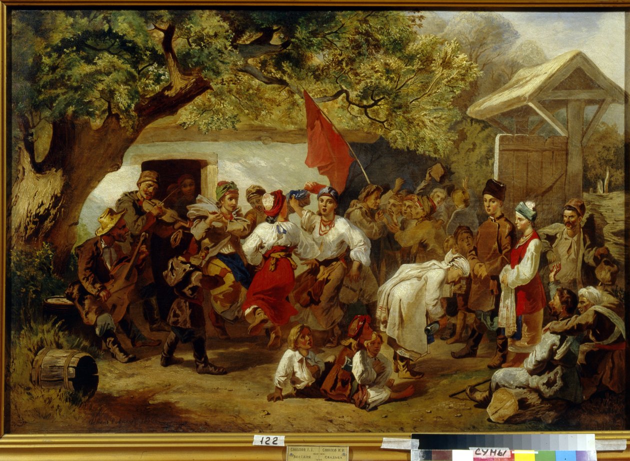 Posiłek weselny. (Święto Ślubu). Obraz Iwana Iwanowicza Sokołowa (1823-1918), olej na płótnie autorstwa Ivan Ivanovich Sokolov