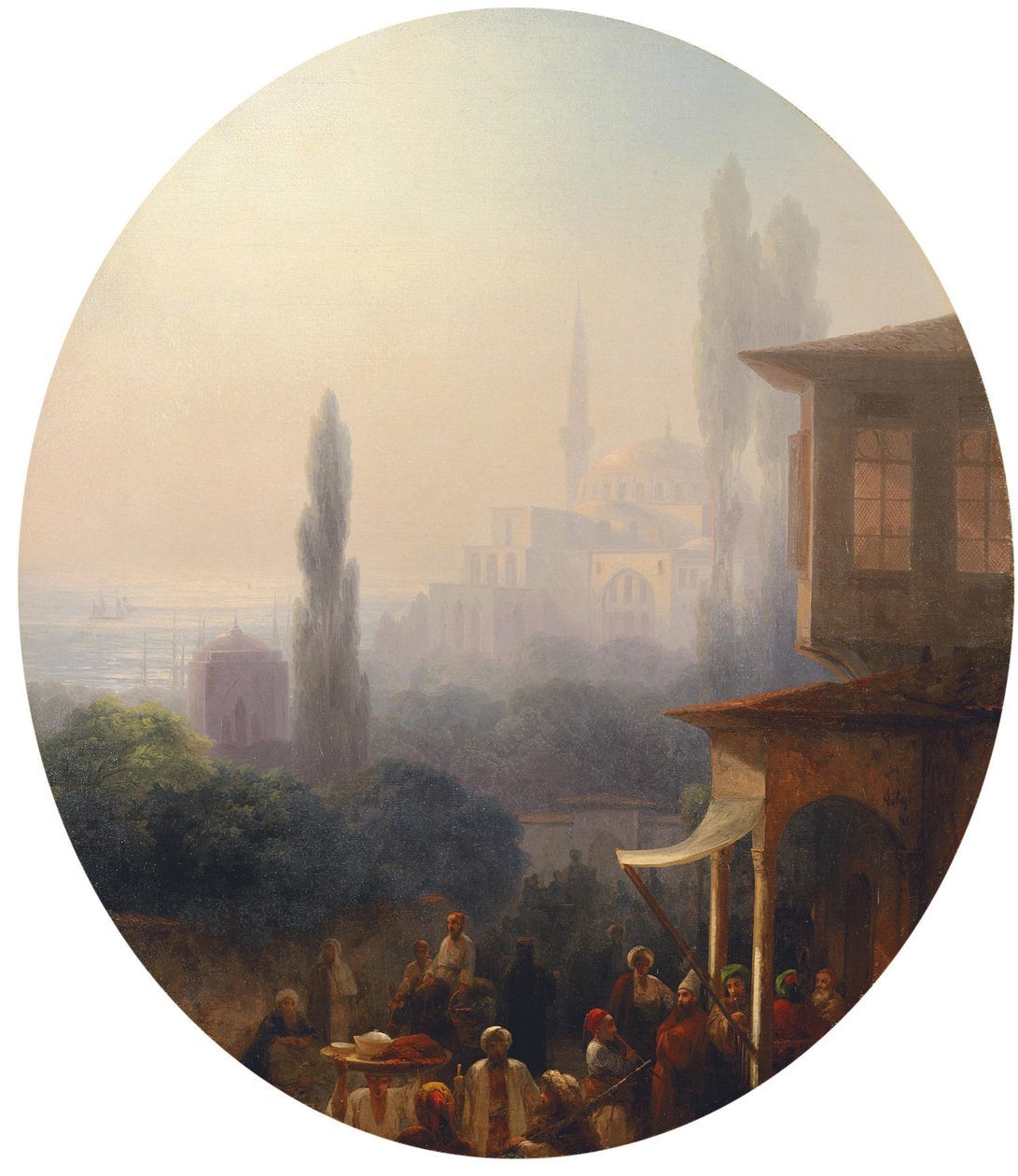 Scena targowa w Konstantynopolu, a za nią Hagia Sophia, 1860 autorstwa Ivan Konstantinovich Aivazovsky