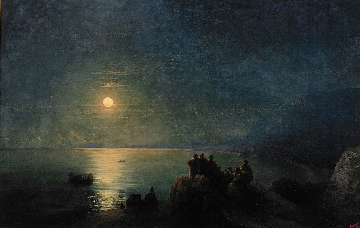 Starożytni greccy poeci nad brzegiem wody w świetle księżyca, 1886 autorstwa Ivan Konstantinovich Aivazovsky