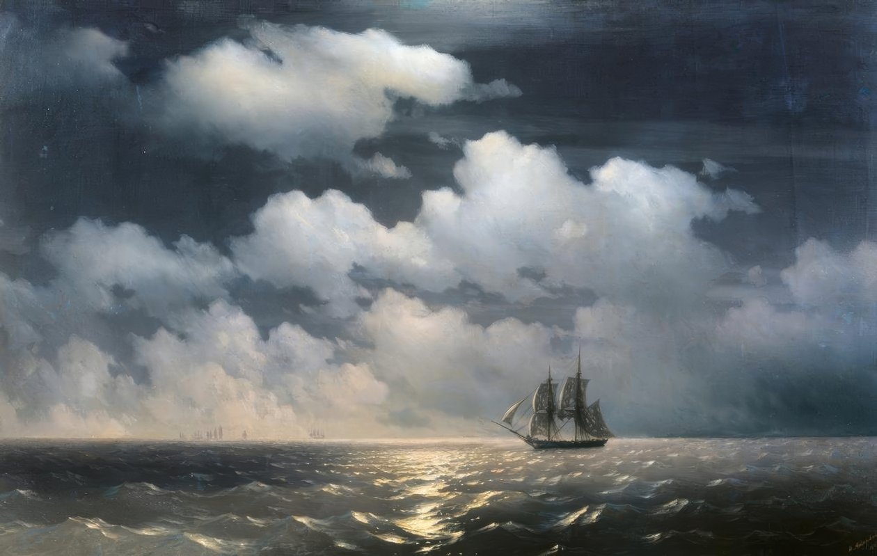 Bryg Mercury zaatakowany przez dwa okręty tureckie. autorstwa Ivan Konstantinovich Aivazovsky