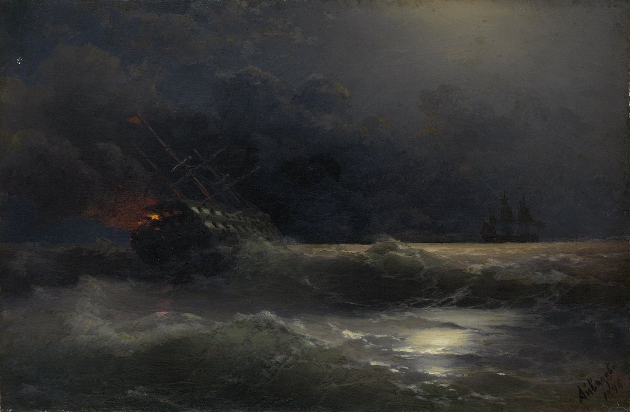 Płonący statek Odcinek wojny rosyjsko-tureckiej, 1896 r. autorstwa Ivan Konstantinovich Aivazovsky