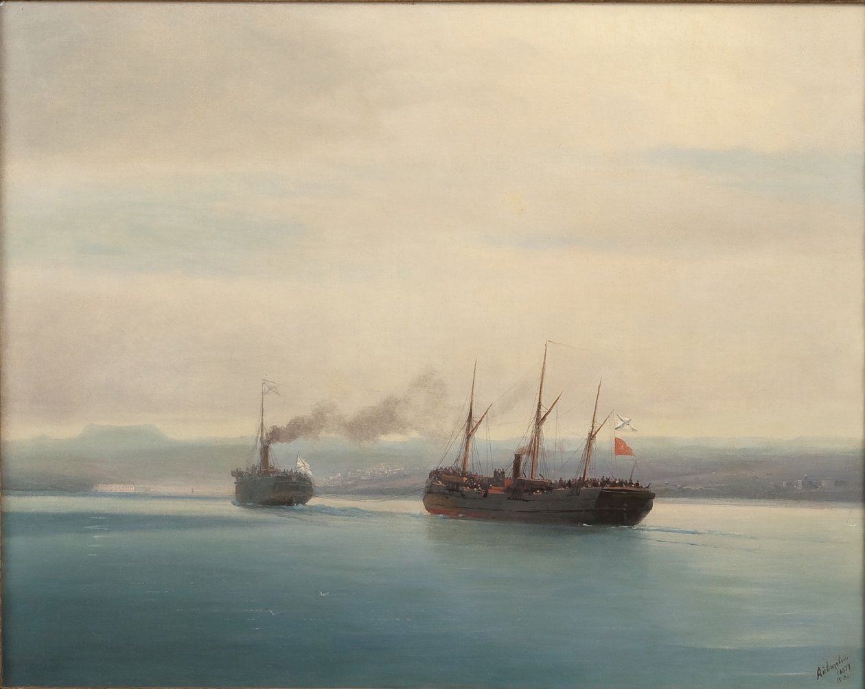 Zdobycie tureckiego okrętu wojskowego Mersina przez parowiec Rosja w dniu 13 grudnia 1877, 1877 autorstwa Ivan Konstantinovich Aivazovsky
