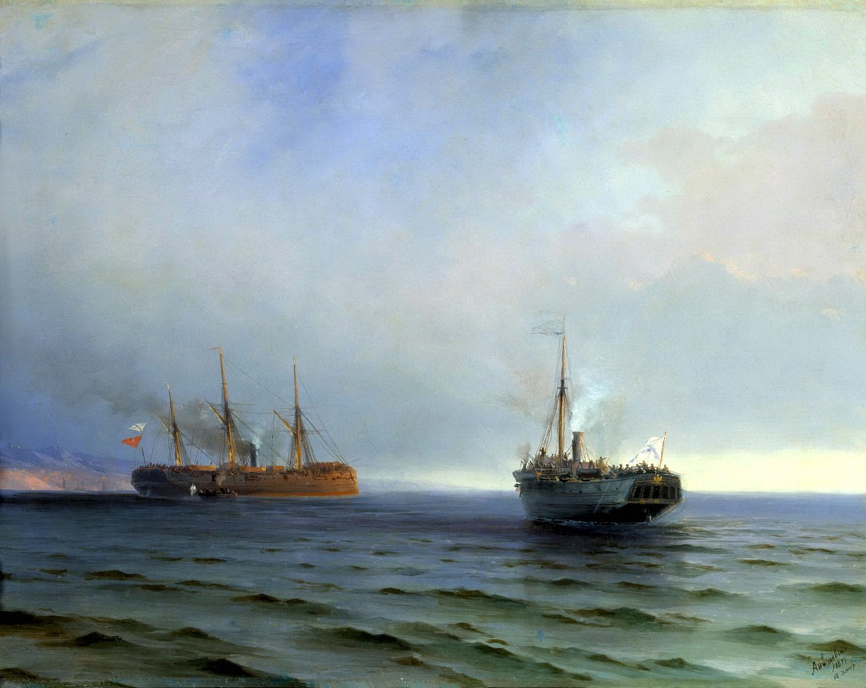 Zdobycie tureckiego transportowca wojskowego „Messina”, 13 grudnia 1877 r. autorstwa Ivan Konstantinovich Aivazovsky