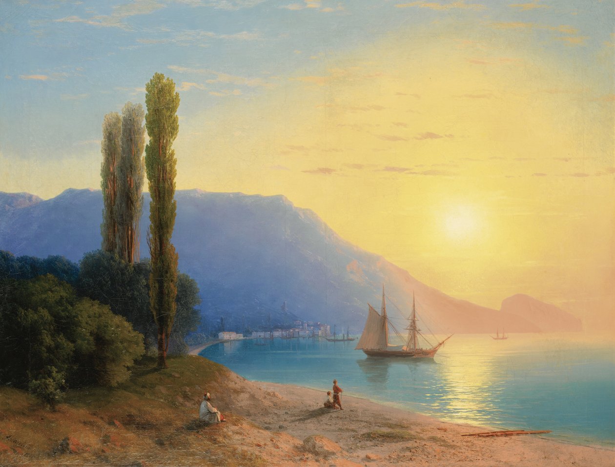""Zachód słońca nad Jałtą na Krymie"" (Zachód słońca nad Jałtą) Obraz Ivan Constantinovich Aivazowski (Aivazovsky 1817-1900) 1861 - olej na płótnie wym. 67x89 cm kolekcja prywatna autorstwa Ivan Konstantinovich Aivazovsky