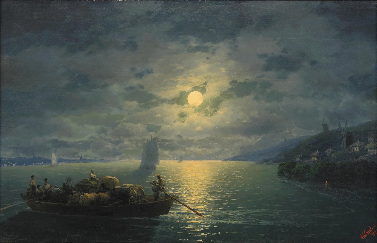 Przeprawa przez Dniepr w księżycową noc, 1897 autorstwa Ivan Konstantinovich Aivazovsky